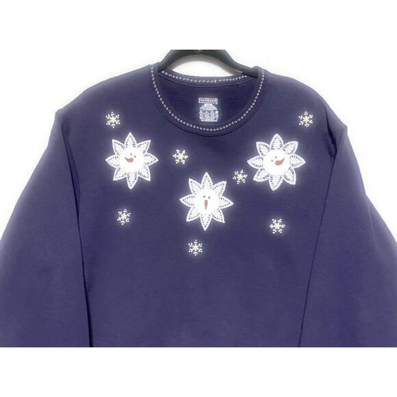 Jerzees Purple Christmas Sweater Large Long Sleeve With White Snowflakes - Picture 3 of 7